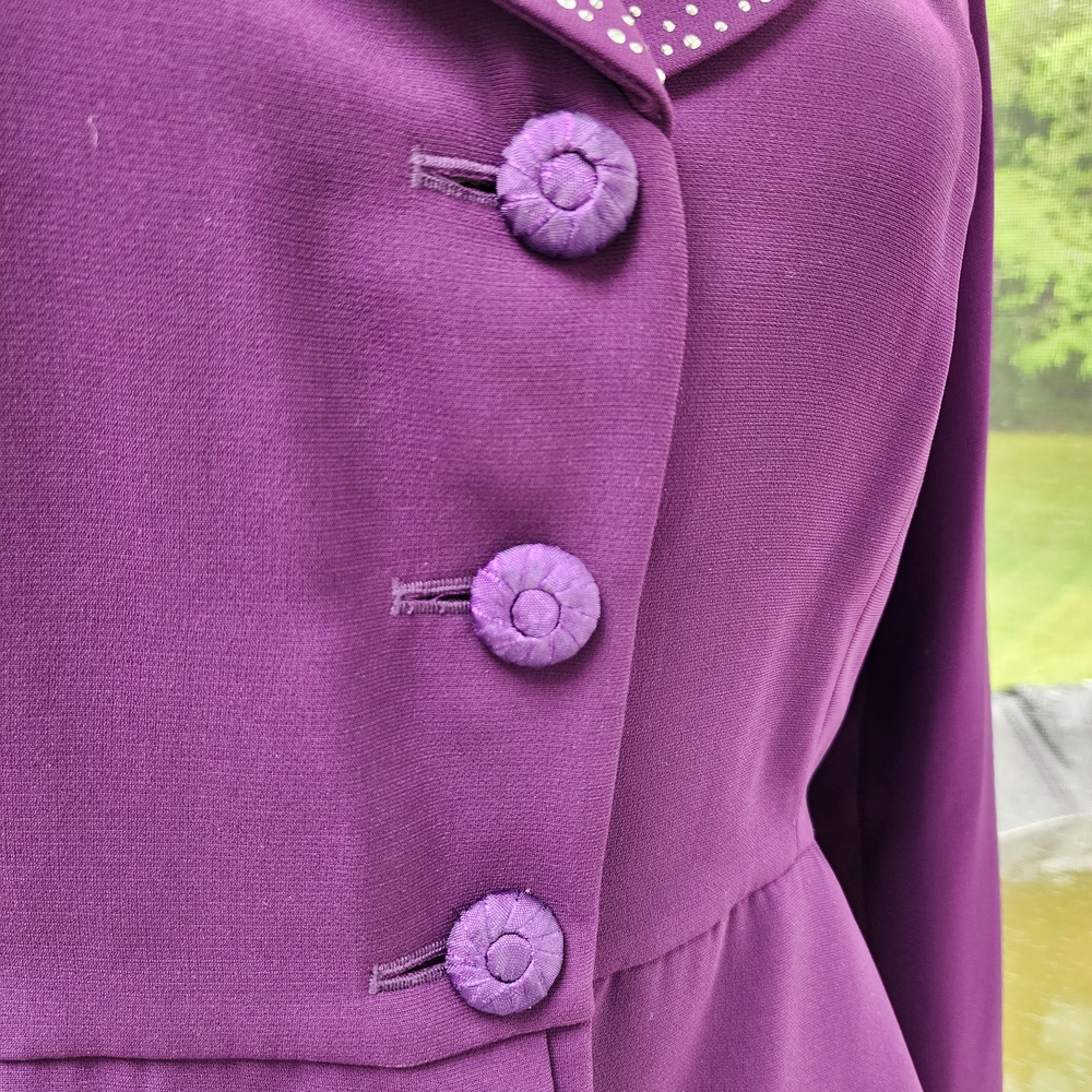 EY Signature Plum Peplum Sequience Studded Blazer & Long Skirt Suit Set - Picture 6 of 16